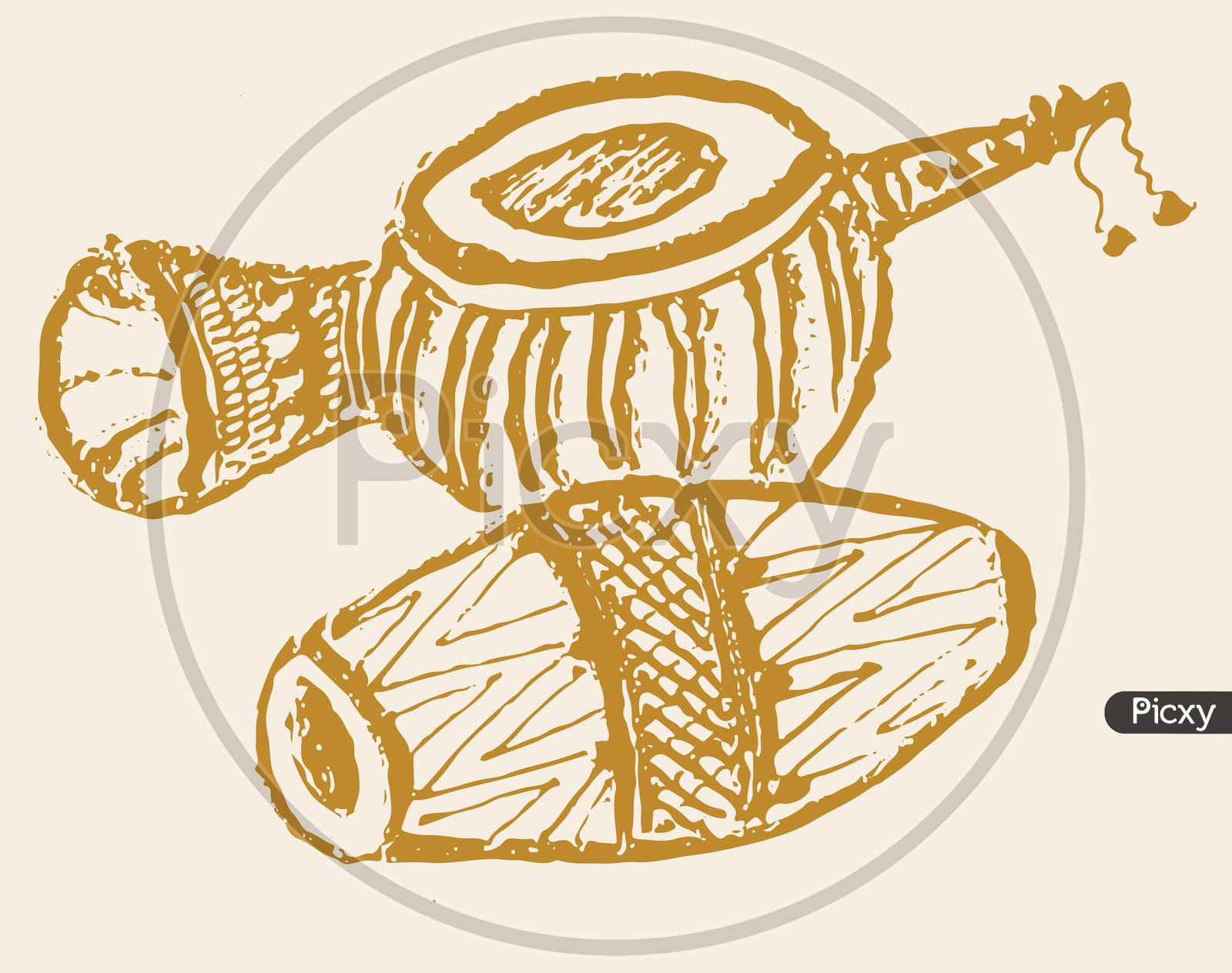 Sketch Of Indian Traditional Music Instruments Shehnai, Dol, Tabla Editable Outline Illustration