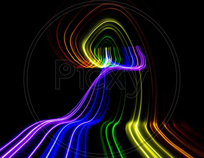 Lights With Rainbow Colors On Black Background. Lgbt Colorful Abstract Pattern.