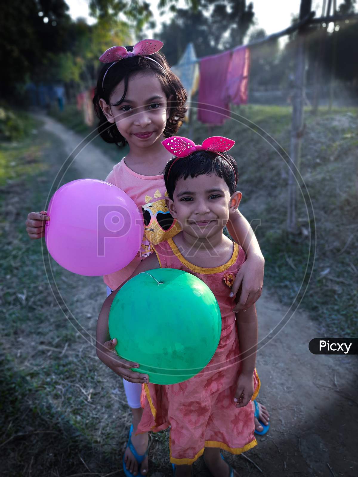 Children play with balloon