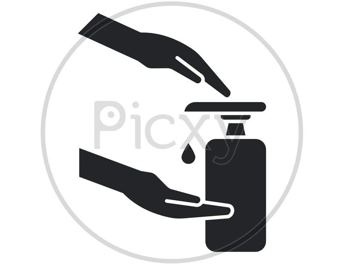 Washing Hand With Sanitizer Liquid Icon.