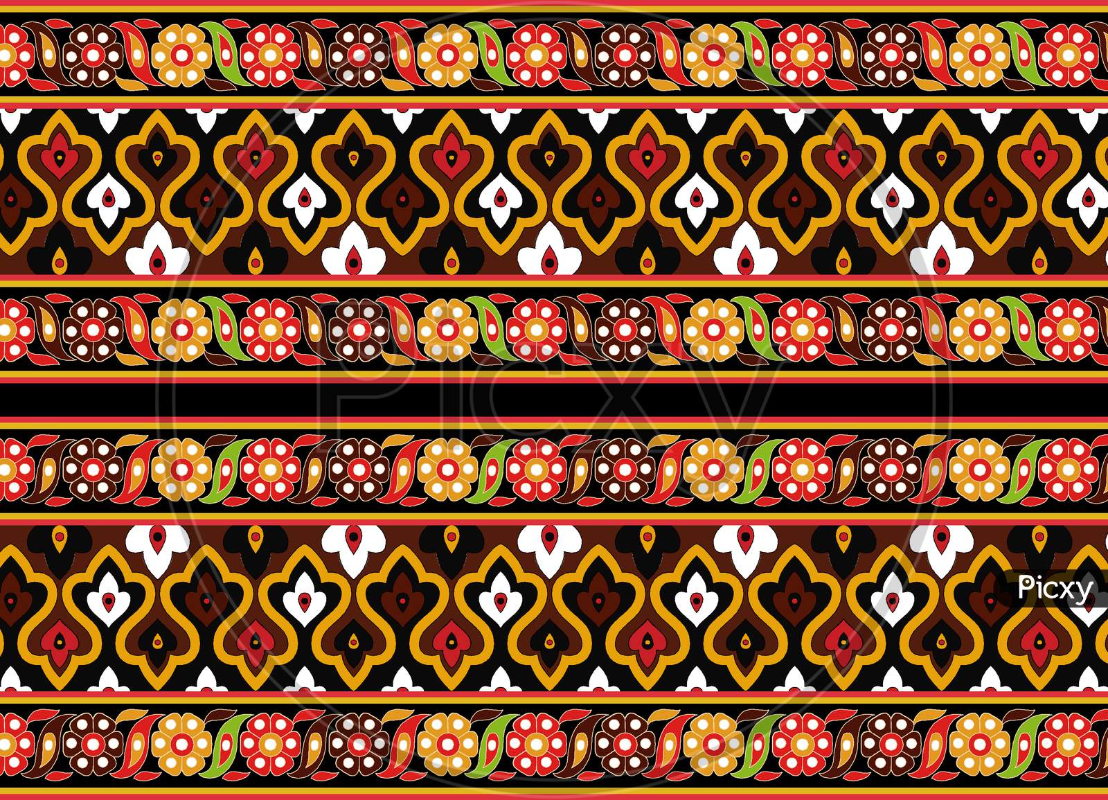 A SEAMESS Traditional Border ART With Black Background