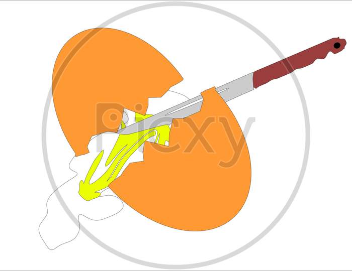 Egg crush with knife illustrator graphic photo