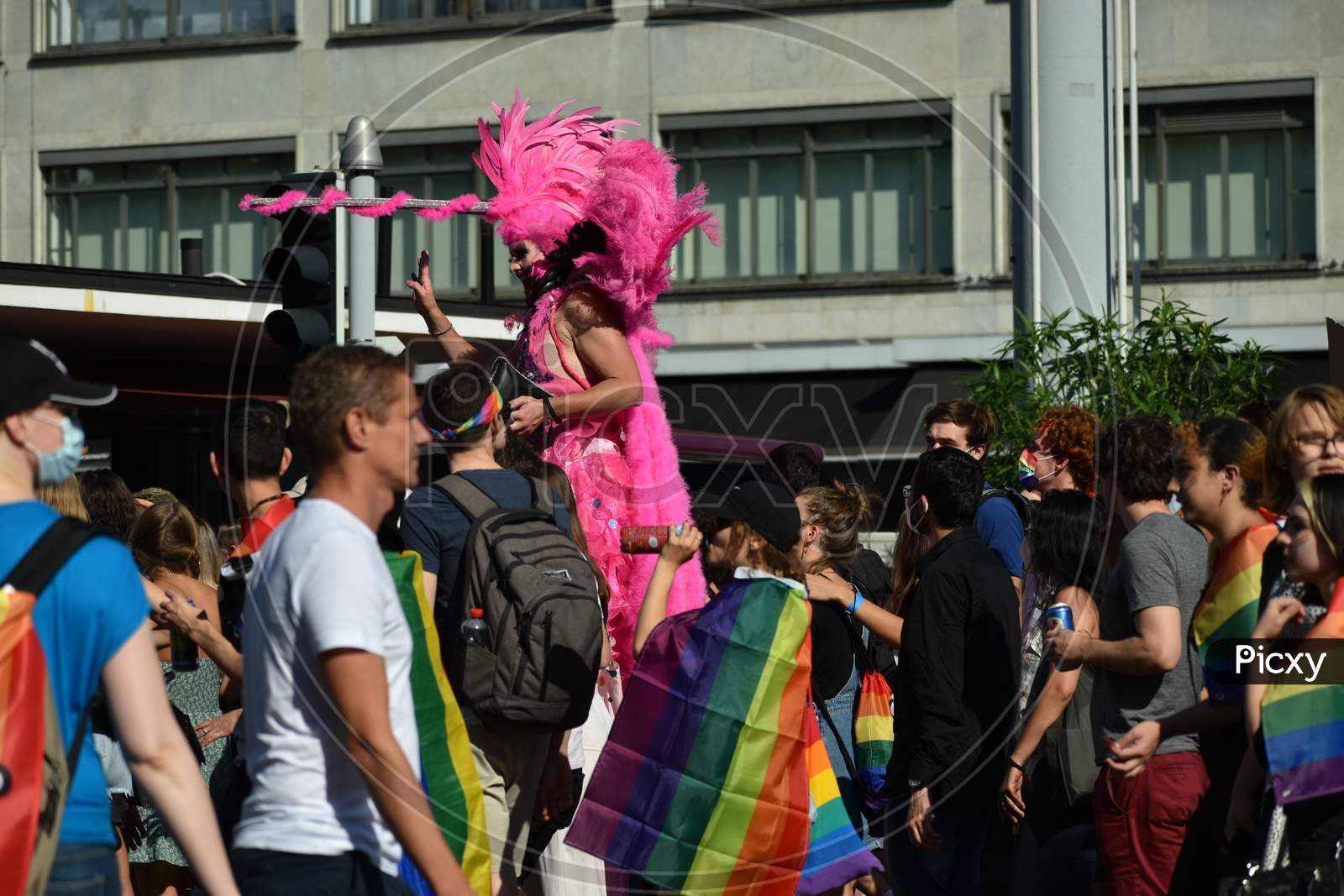 Zurich, Switzerland, September 4, 2021 People At The Gay Pride Demonstration Are Walking Through The City Center