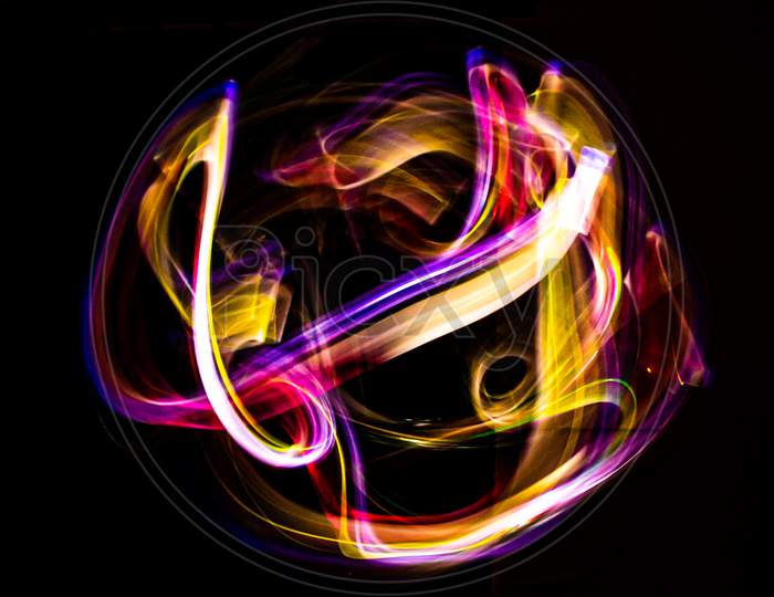 3D Illustration Or 3D Representation. Abstract Forms Of Light And Color. Light-Painting Photography.