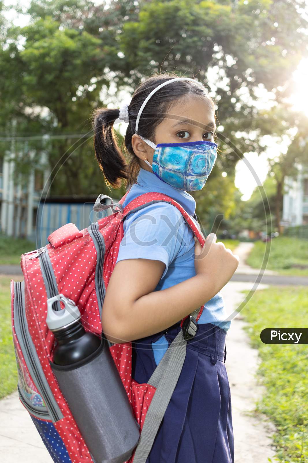 School Girl Child In Nose Mask Protection