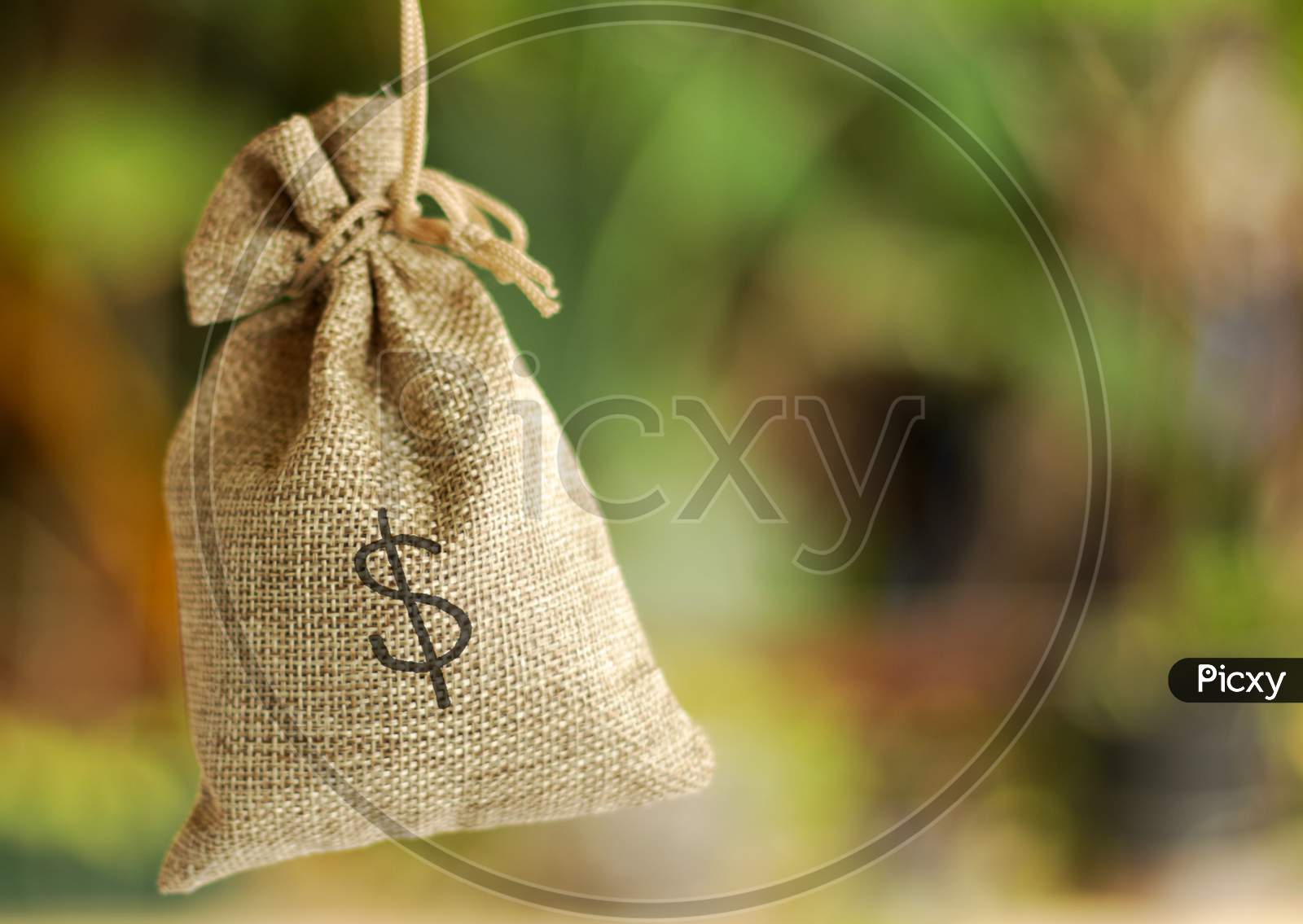 A View Of A Money Bag With Dollar Sign Stock Photo