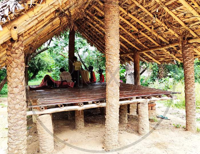 A beautiful wooden hut made by the tribal people to spend some leisure time in West Bengal,India.