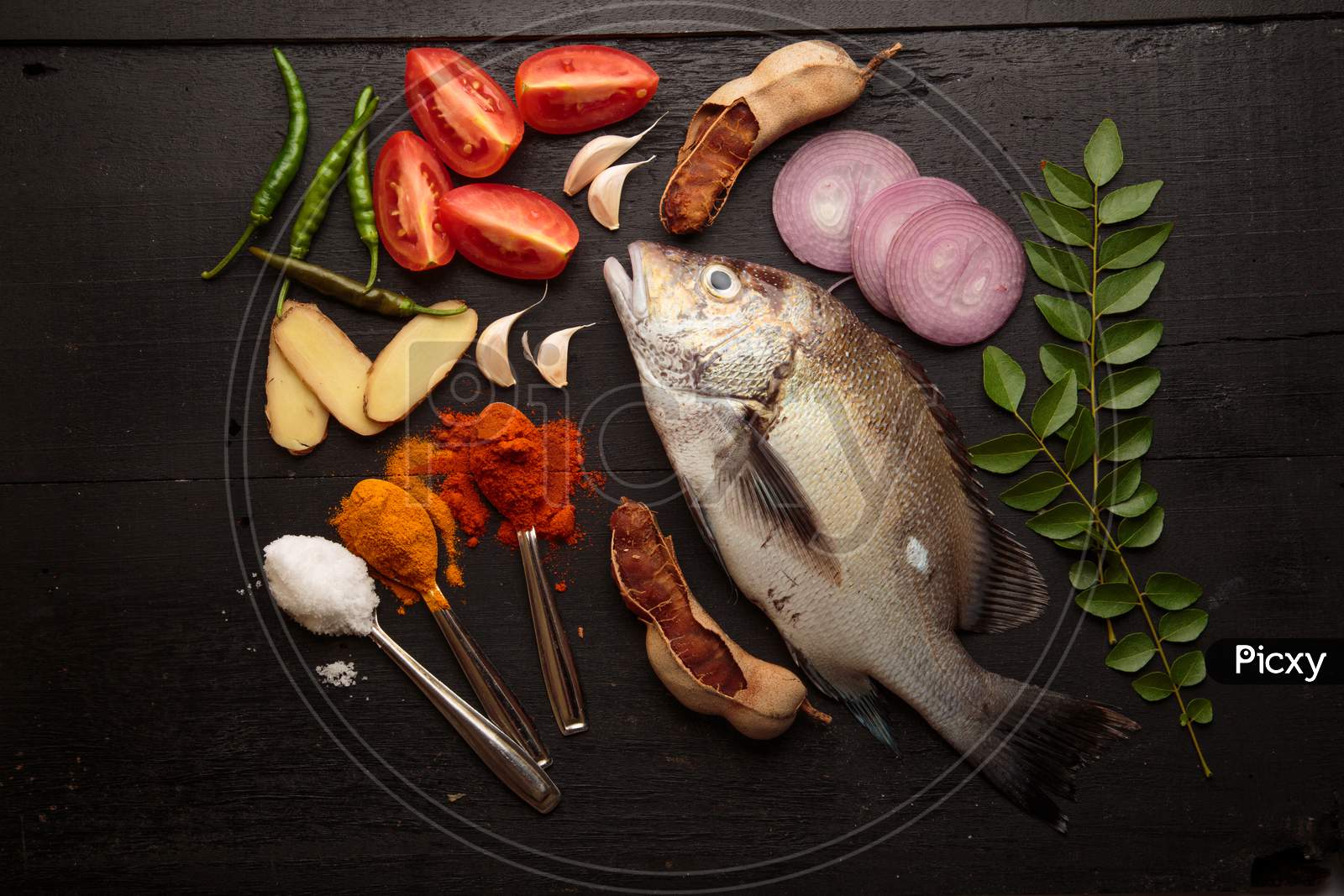 Fresh Raw Fish And Food Ingredients