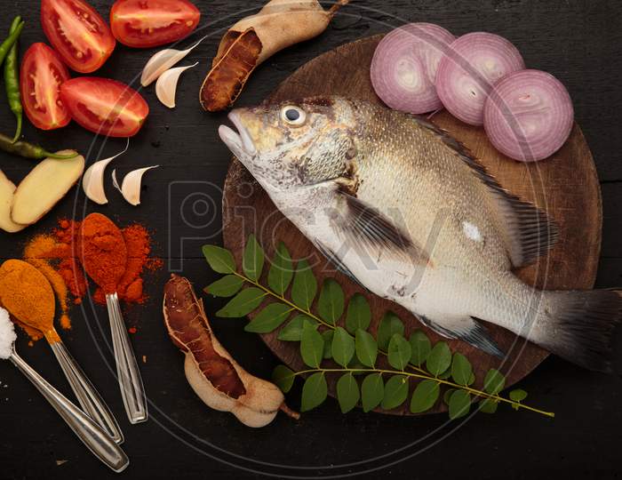Fresh Raw Fish And Food Ingredients