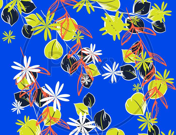 Modern extract leaves and flower seamless pattern with creative colourful design