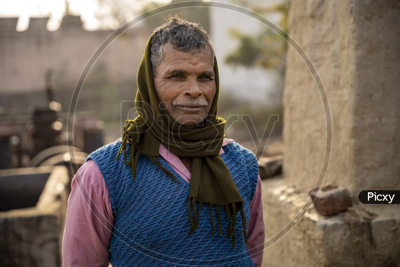 Moradabad, Uttar Pradesh- January 12 2022- Portrait Of A Common Man Of India. Indian Ordinary Old Man From Villages Of India.