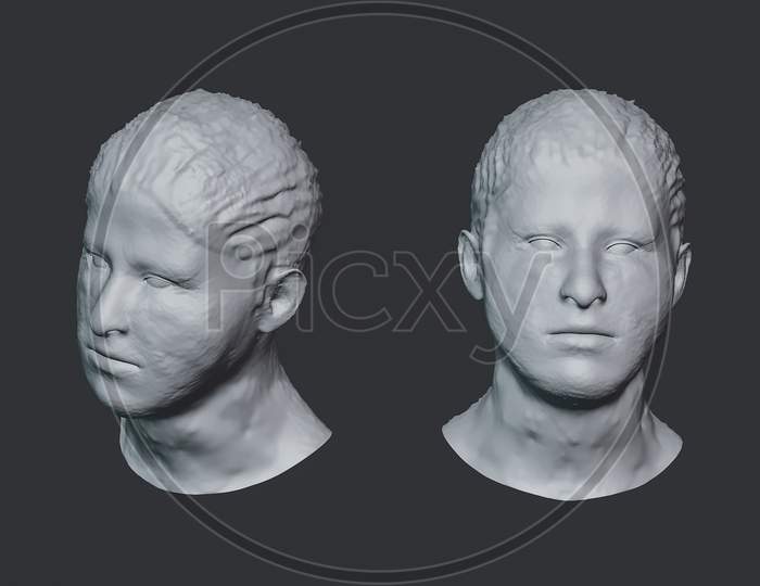 Full Detailed Human Face 3D Model Set Render View From Different Angles Stock Image