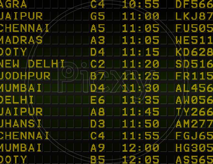 Digitally Generated Black Airport Departures Board For India