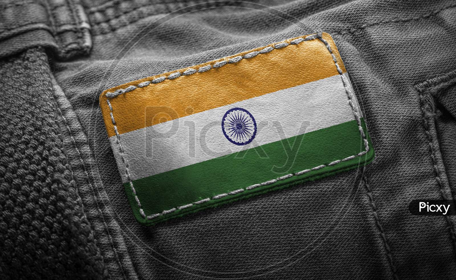 Tag On Dark Clothing In The Form Of The Flag Of The India