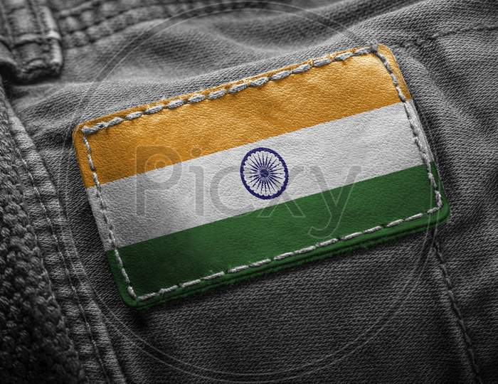 Tag On Dark Clothing In The Form Of The Flag Of The India