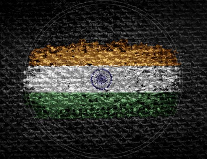 National Flag Of The India On Dark Fabric