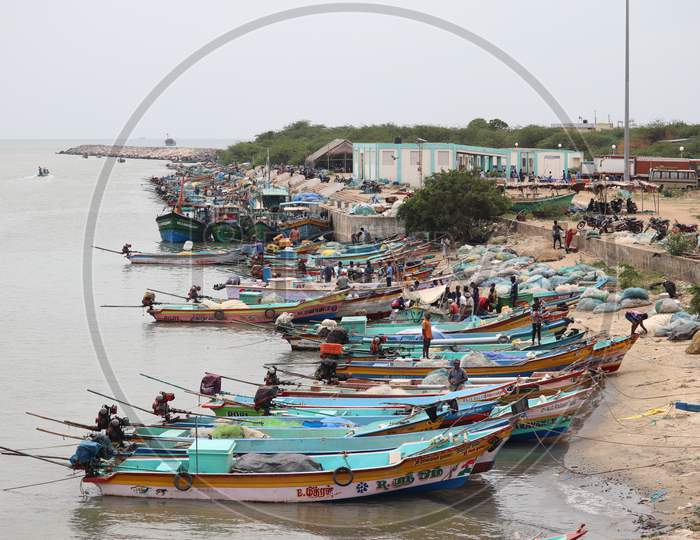 Coimbatore, Tamil Naduindia-15.07.2021:Group  Of  Fishing Boards Near Pondicherry Beach"