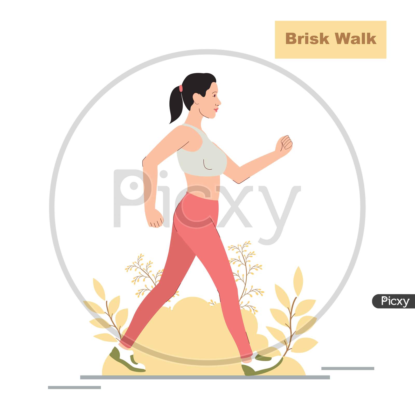 Women Brisk Walking Illustration | Young Girl Walking Illustration