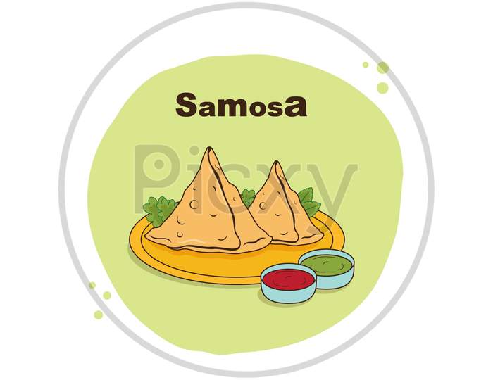 Indian street food samosa with chutney illustration | Samosa with chutney
