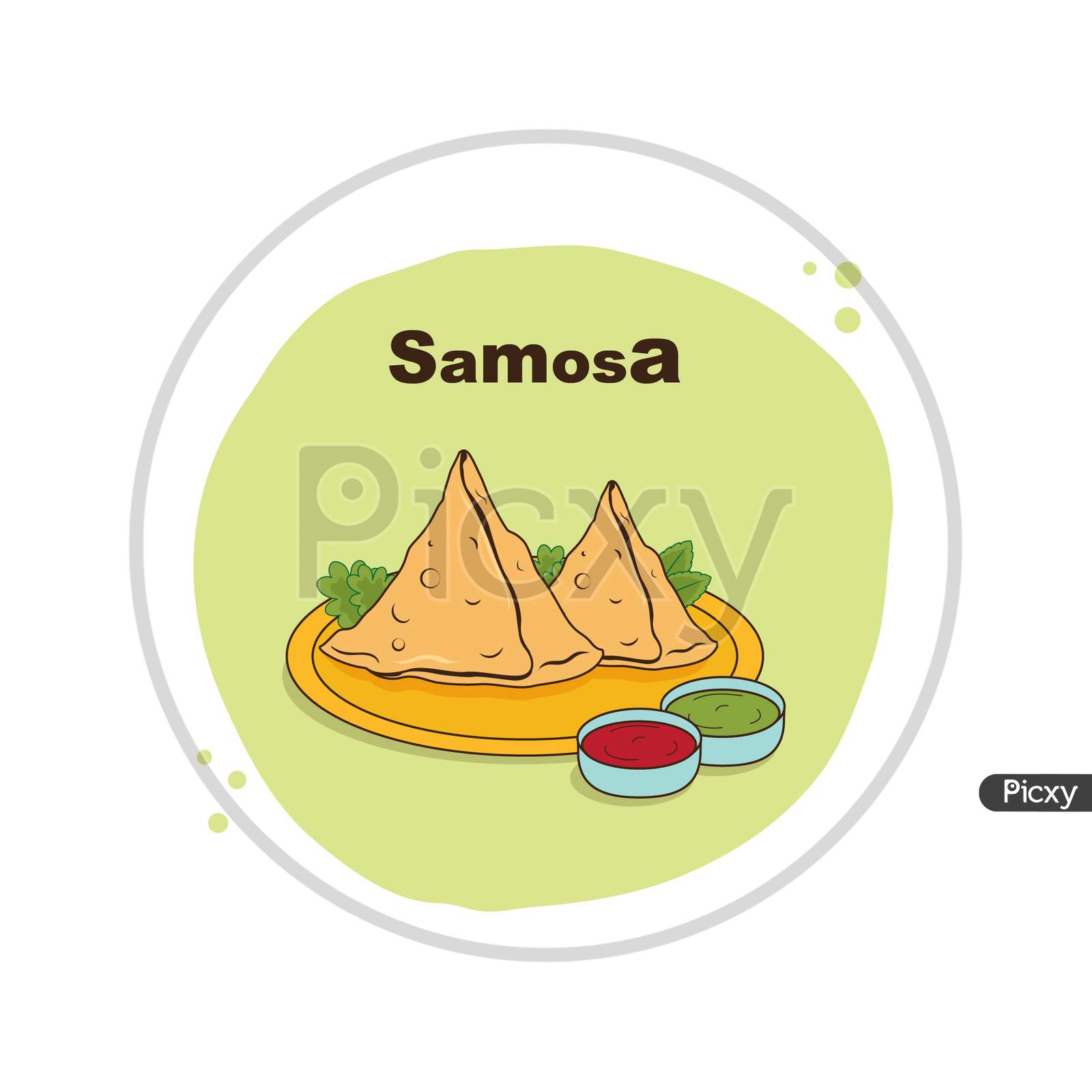 Indian street food samosa with chutney illustration | Samosa with chutney