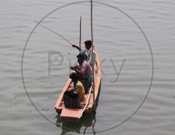 Plastic Fisherman Making Fishing In The Tamil Nadu