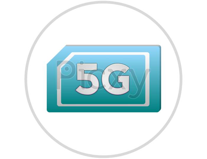 Illustration Of A Blue Color 5G Sim Card, Isolated On A White Background