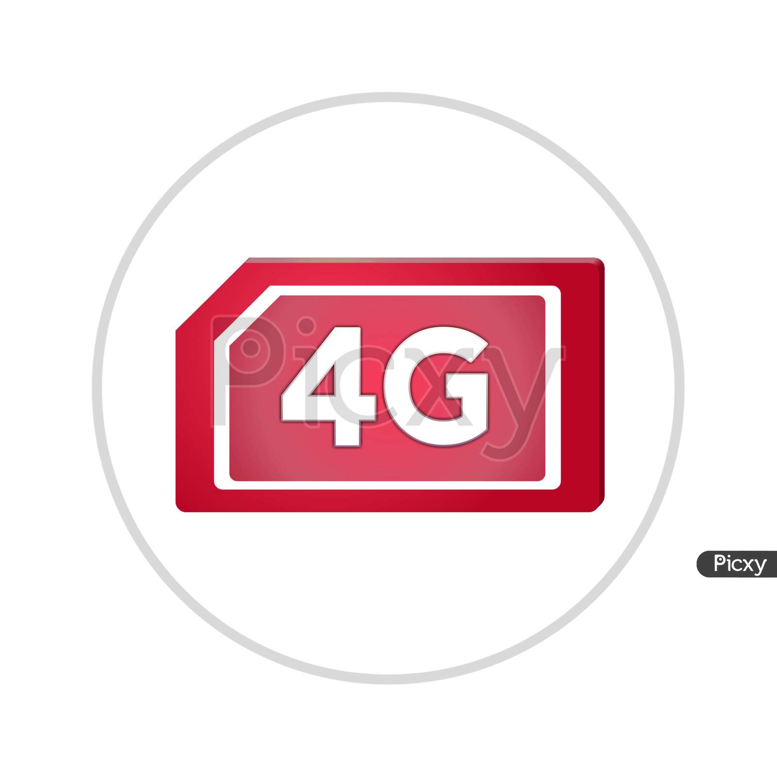 Illustration Of A Red Color 4G Sim Card, Isolated On A White Background