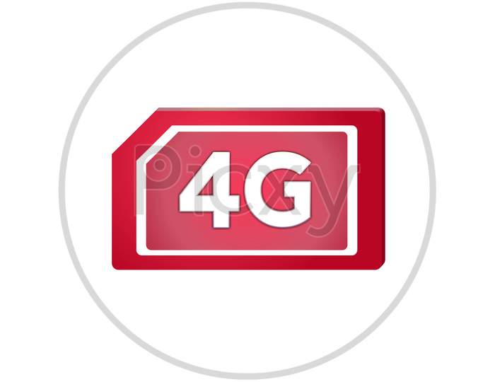 Illustration Of A Red Color 4G Sim Card, Isolated On A White Background