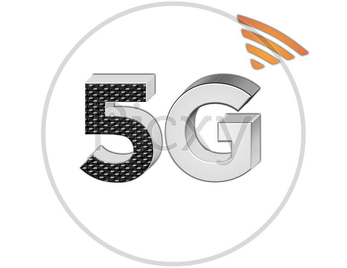 Illustration Of A Black And Silver Color 5G Network Icon, Isolated On A White Background