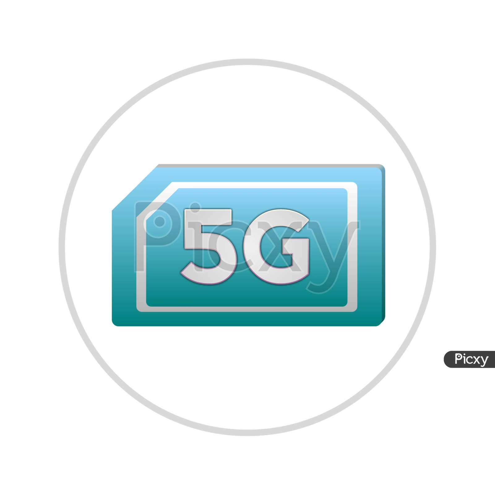 Illustration Of A Blue Color 5G Sim Card, Isolated On A White Background