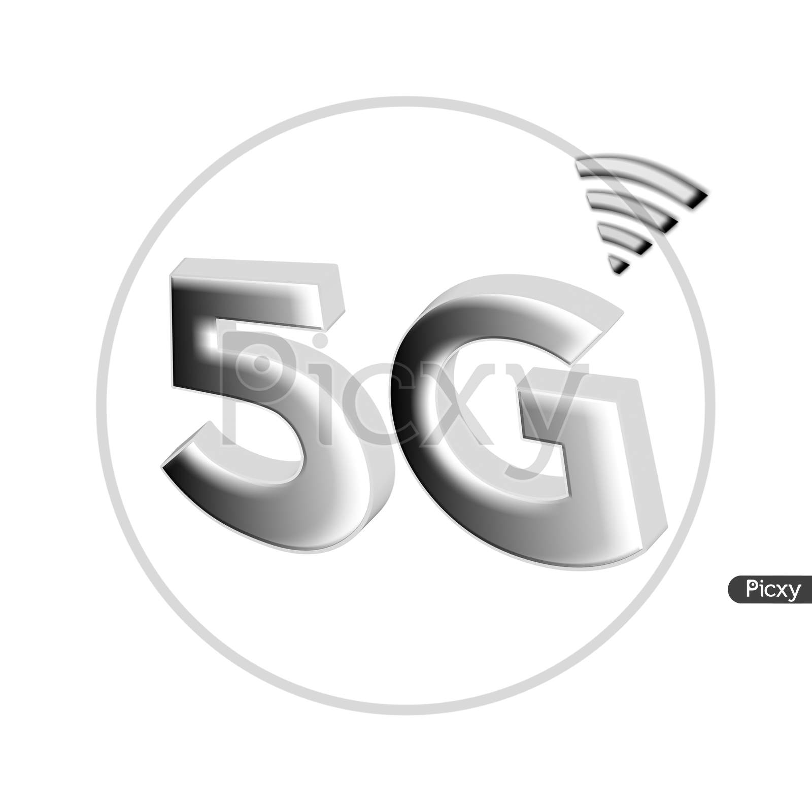 Illustration Of A Silver Color 5G Network Icon, Isolated On A White Background