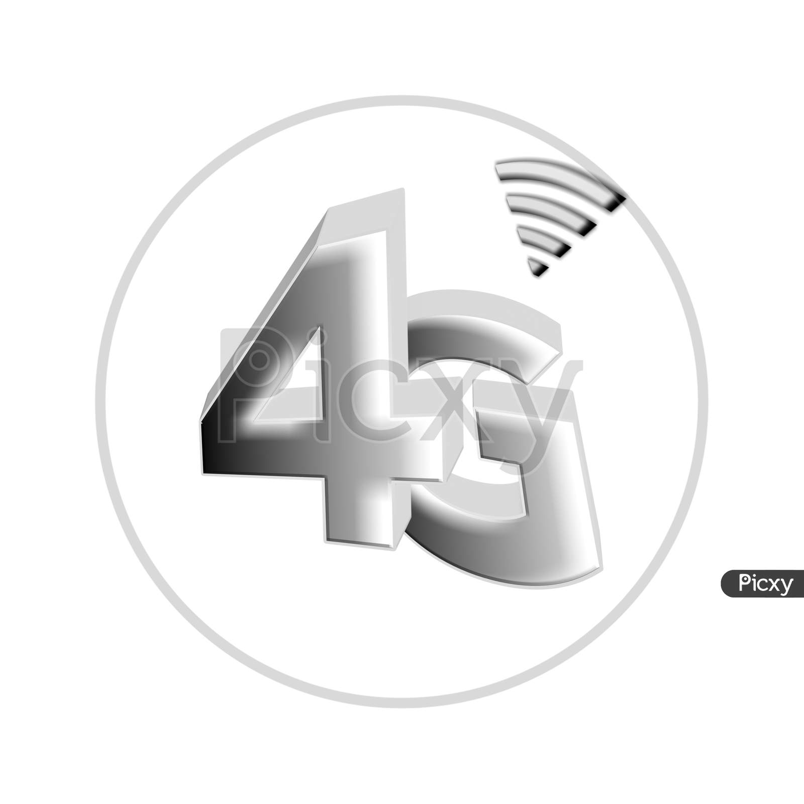 Illustration Of A Silver Color 4G Icon, Isolated On A White Background