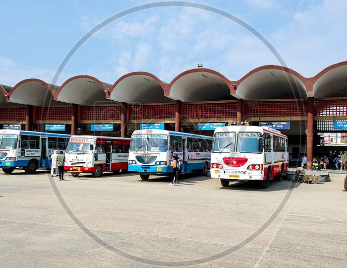 Haryana Roadways Buses Parked At The Bus Stand Of A City In Haryana