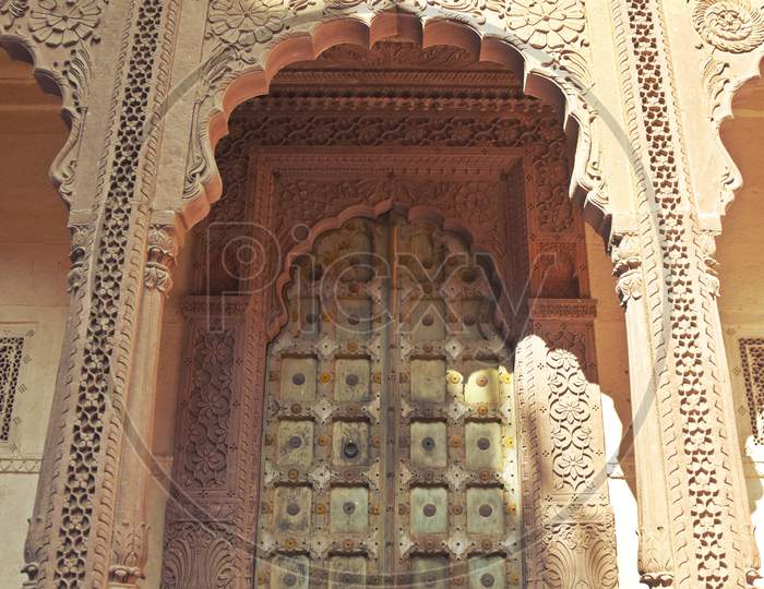 arches at mehrangarh fort, rajasthan
