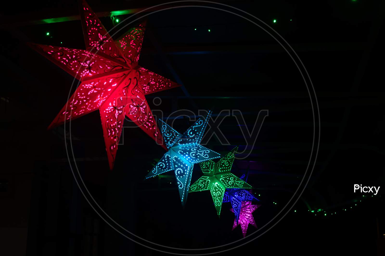 Handmade Christmas Star On Display With Lights