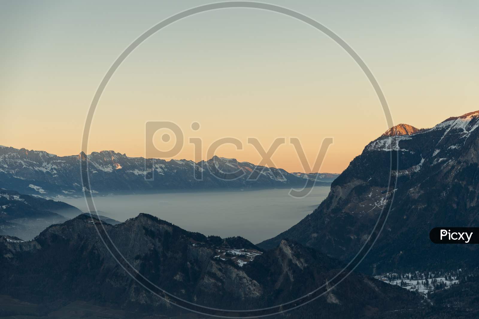 Landquart, Switzerland, December 19, 2021 View Over The Foggy Rhine Valley