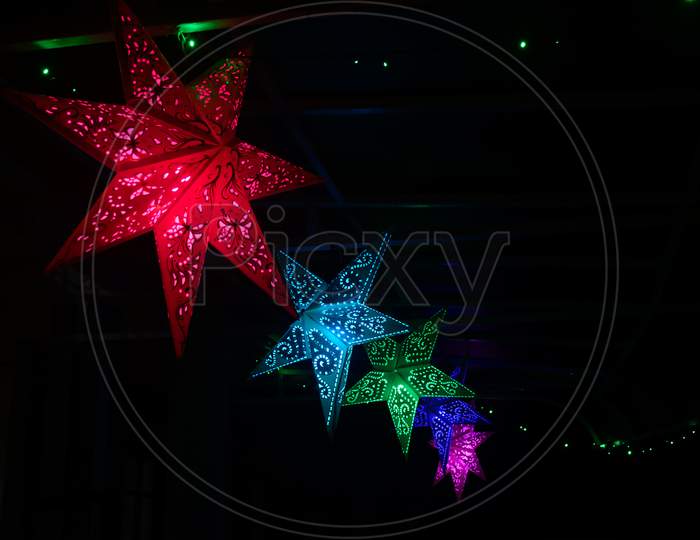 Handmade Christmas Star On Display With Lights