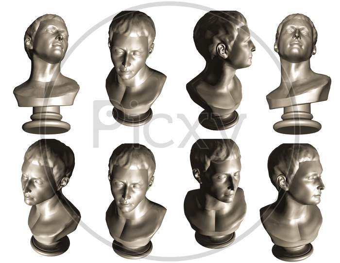 3D Model Set Of Human Face Statue From Different Angles For Vfx, Movie Production And Video Game Projects