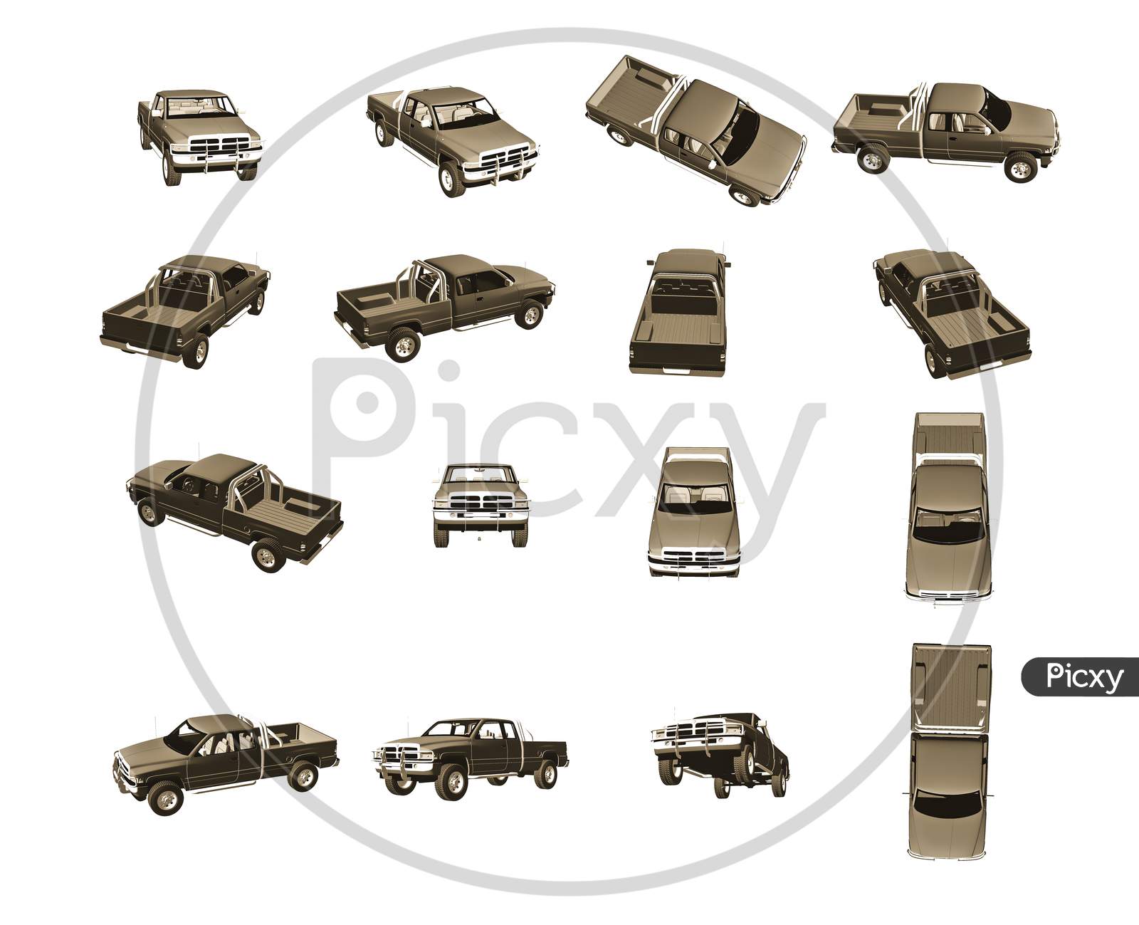 3D Lory Car Model Set Isolated On A Light Background. 3D Rendering Illustration Lory Car Set Of Different Views For Vfx And Animation Movie And Video Game Projects.