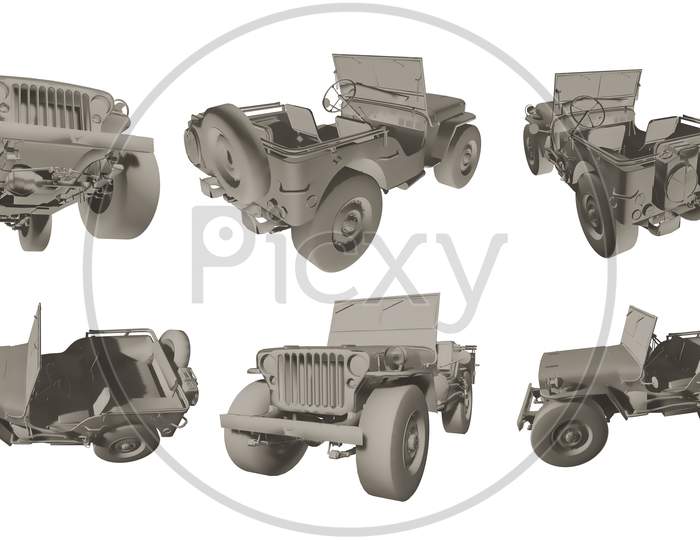 3D Jeep Model Set Isolated On A Light Background. 3D Rendering Illustration Jeep