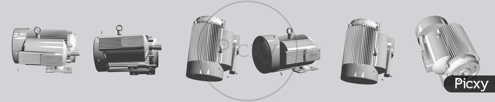 3D Model Set Of Electric Motor View From Different Sides