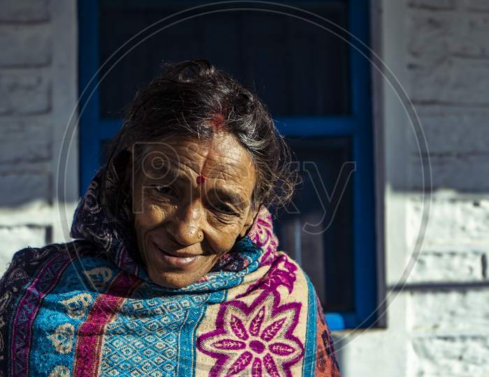 Almora, Uttarakhand - Jaunary 2 2022- Portrait Of An India Old Aged Woman From The Villages Of Uttarakhand.