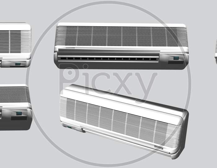 3D Model Set Of Air Conditioner View From Different Sides
