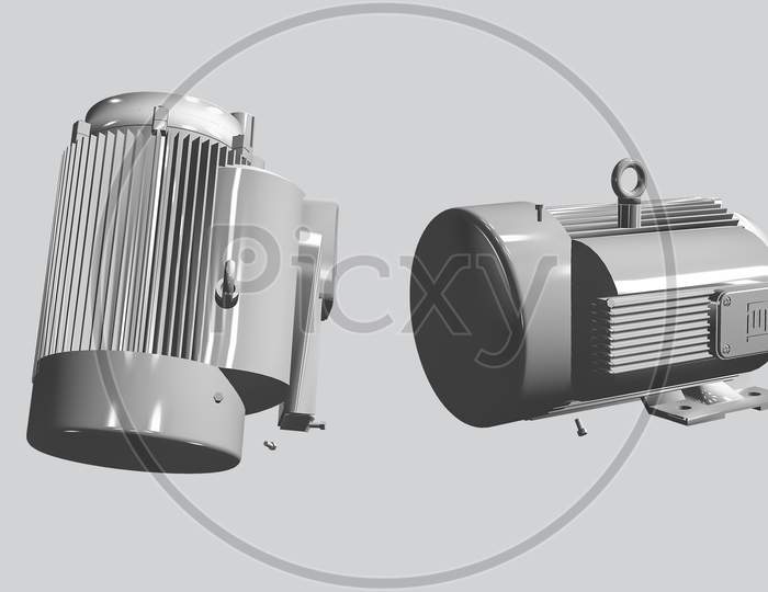 3D Model Set Of Electric Motor View From Different Sides