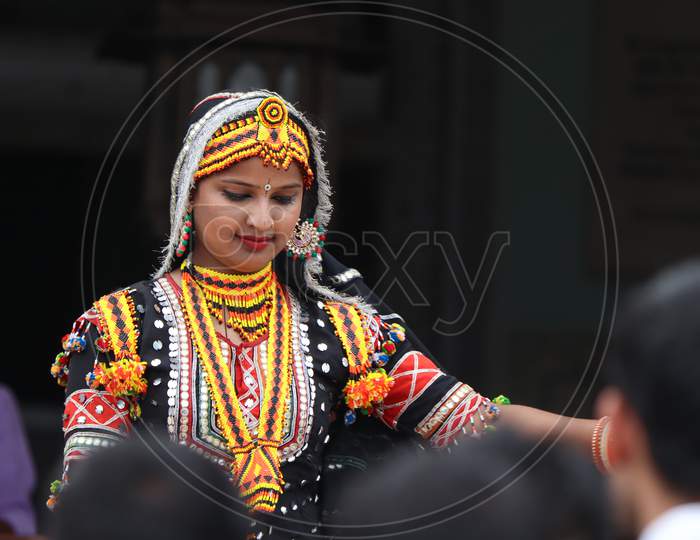 Female Kalbelia Dancer In Traditional Tribal Dress Performing At The Annual.