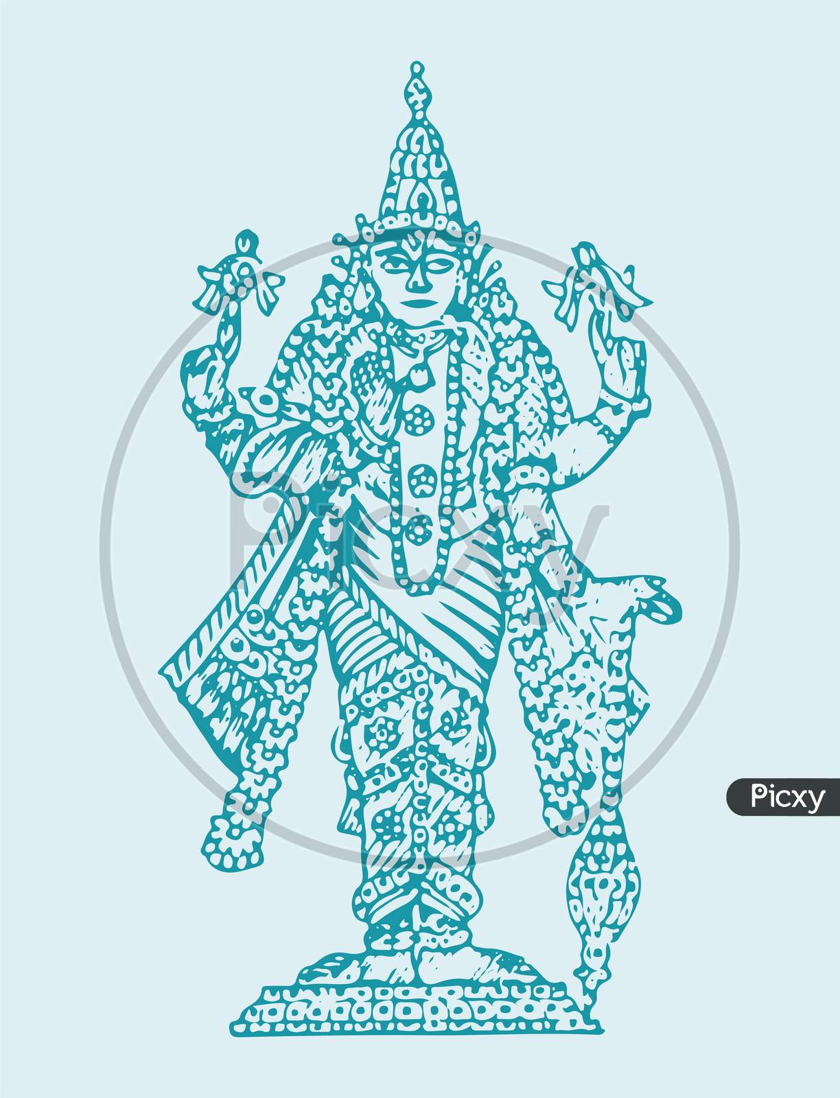 Sketch Of Hindu God Lord Vishnu Avatar Or Venkateshwara Outline Editable Illustration