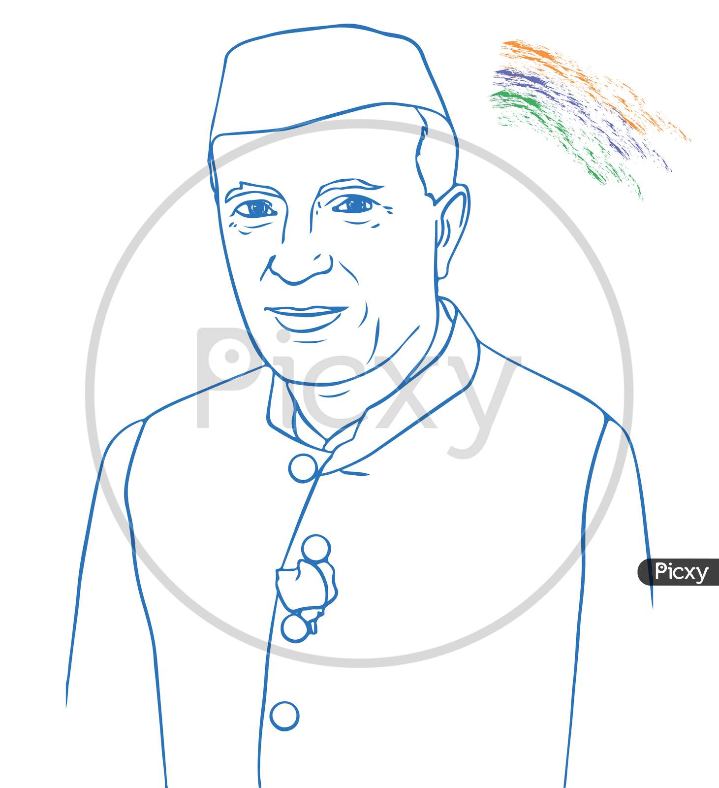 detailed line art portrait of jawaharlal nehru, | Stable Diffusion