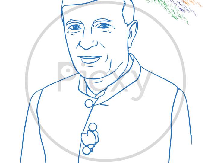 Sketch Of Indian Freedom Fighter Jawaharlal Nehru Outline Editable Illustration