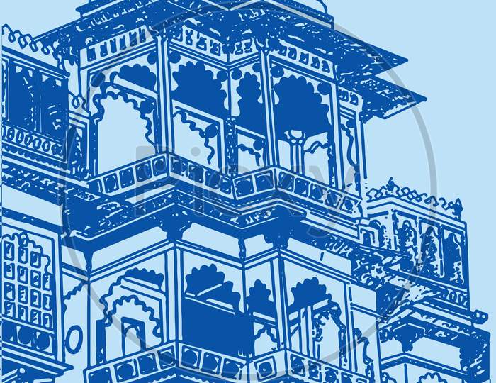 Sketch Of The Royal Mysore Palace Outline Editable Vector Illustration