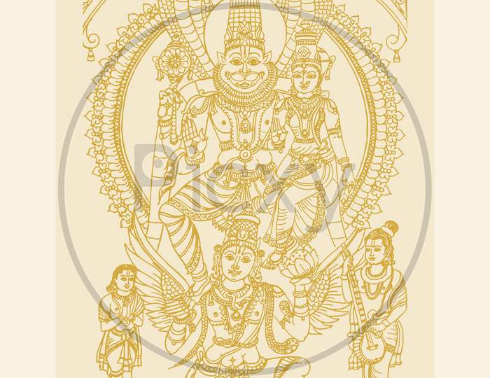 Sketch Of Hindu God Lord Vishnu Avatar Or Venkateshwara Outline Editable Illustration